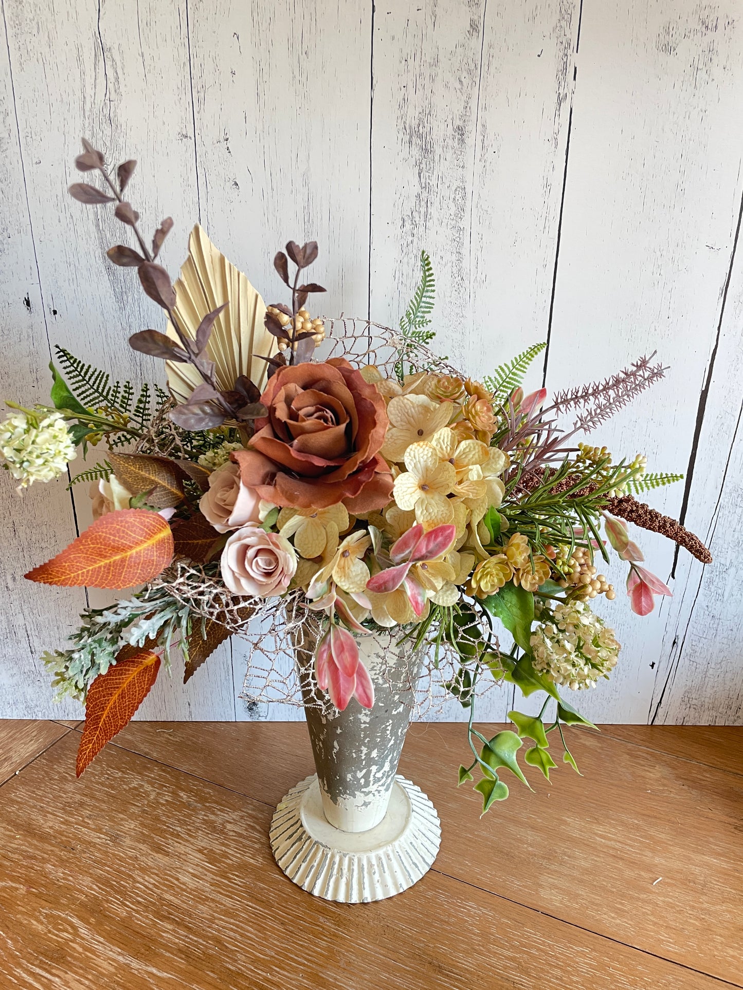 Rustic style silk flower arrangement