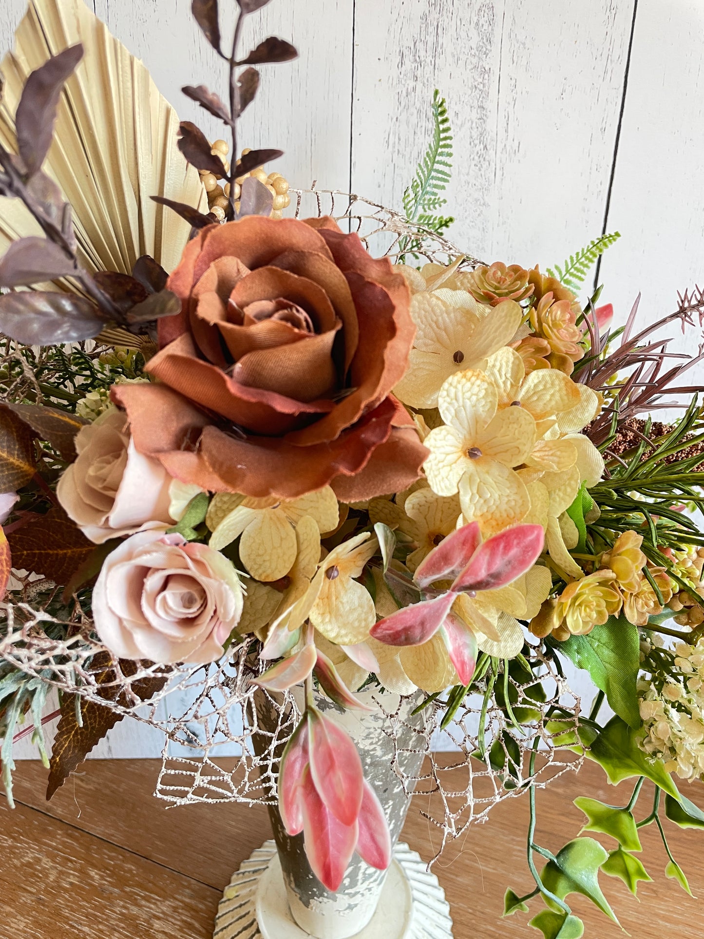 Rustic style silk flower arrangement