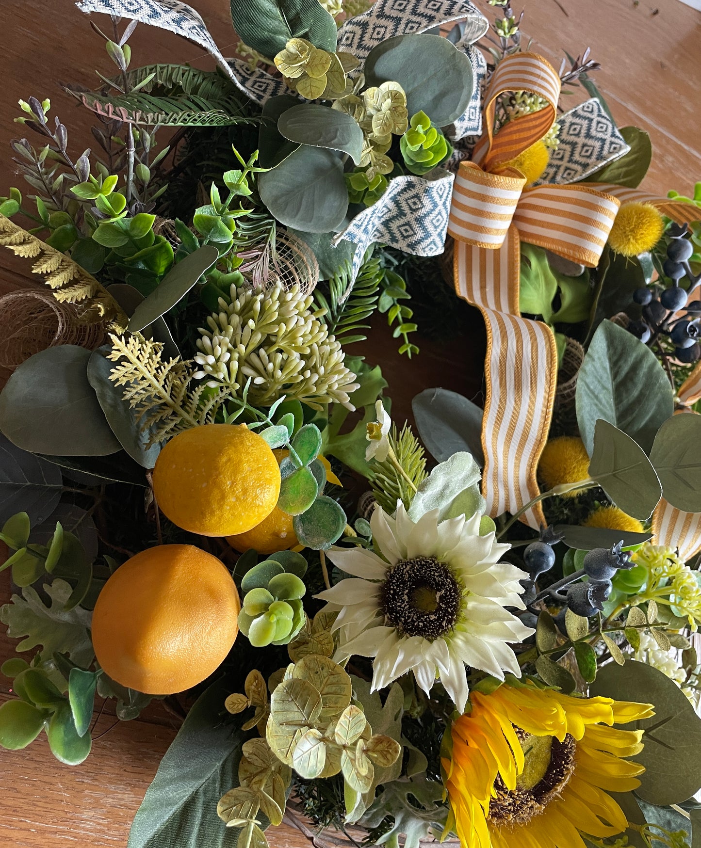 Lemon and Blueberry Wreath /silk flowers