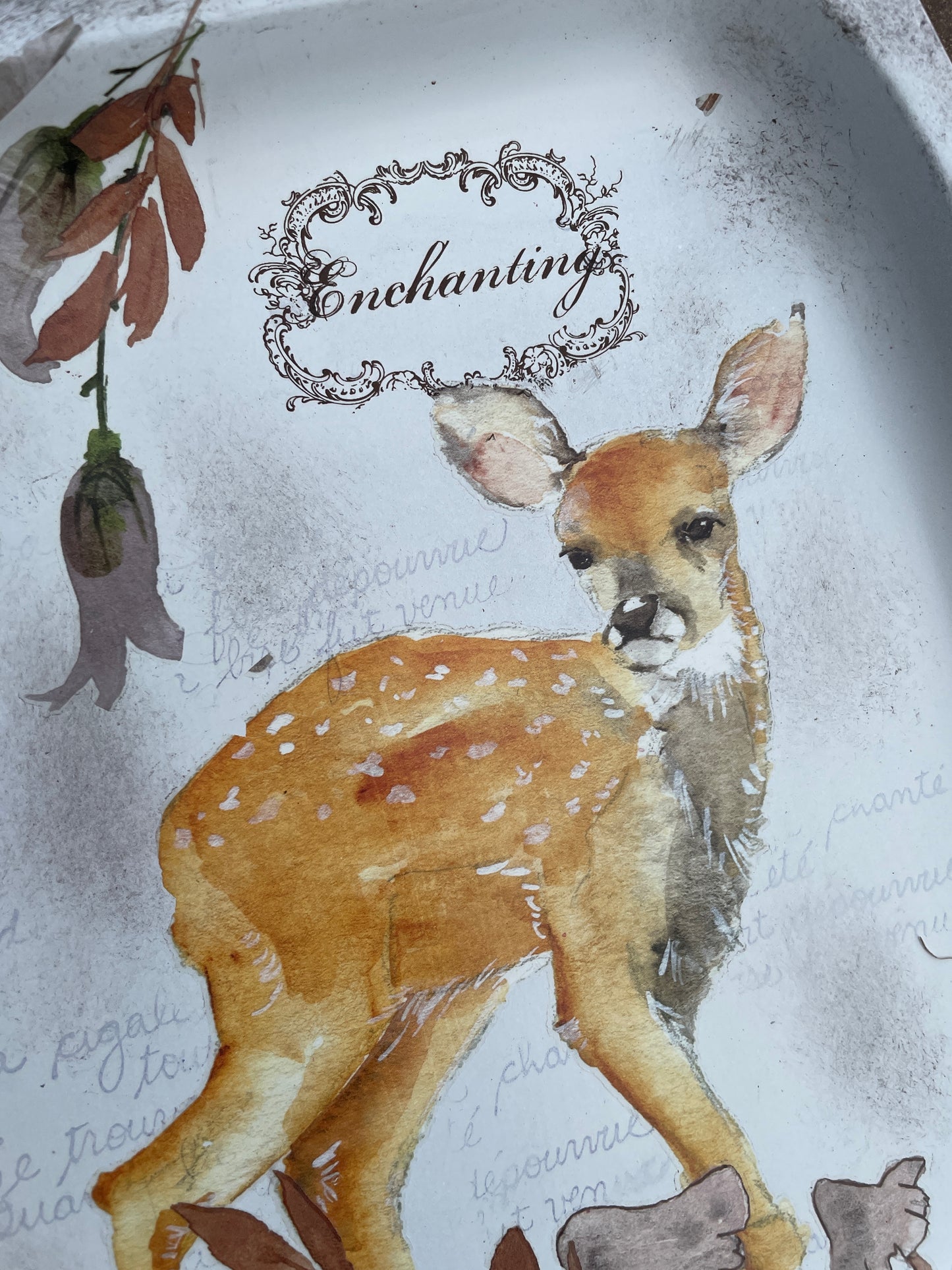 Woodland Deer on Upcycled Vintage tray