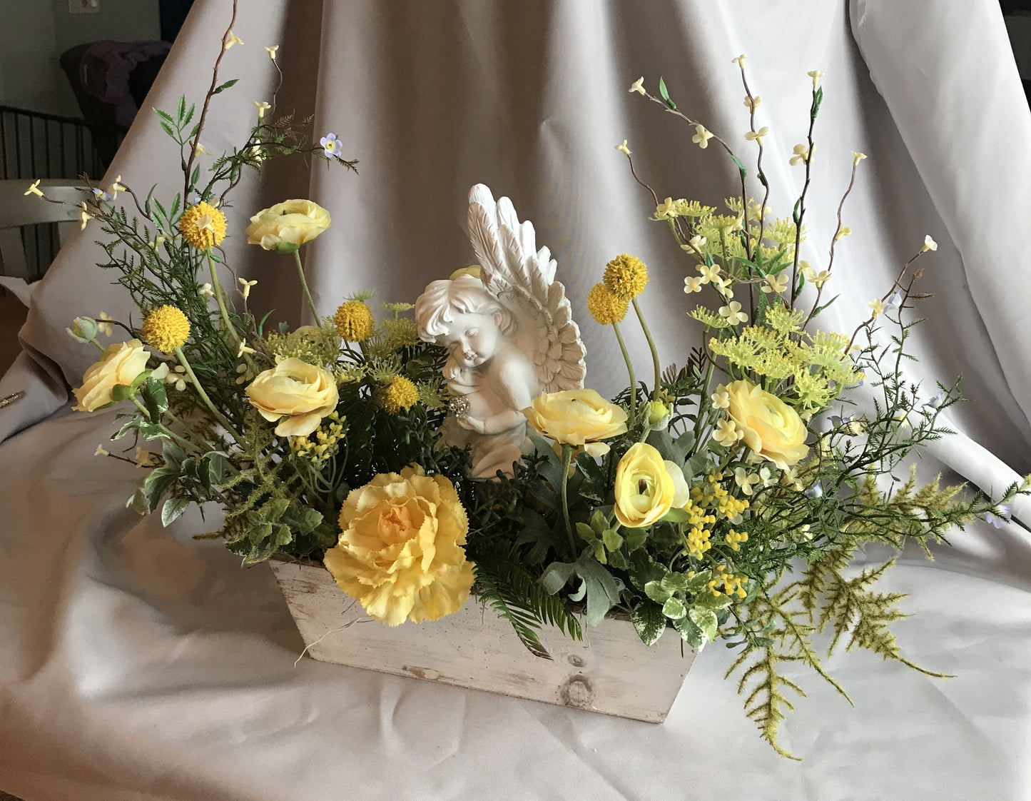Sympathy angel design in Silk flowers
