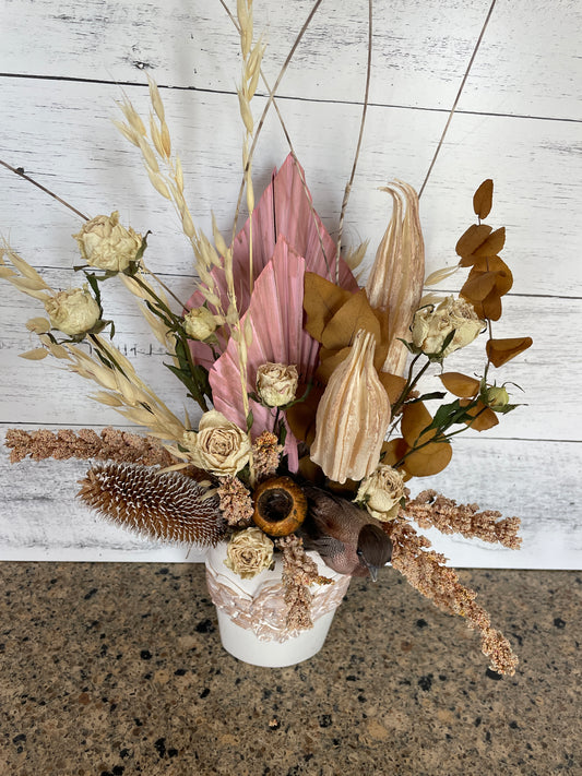 Dried floral table arrangement