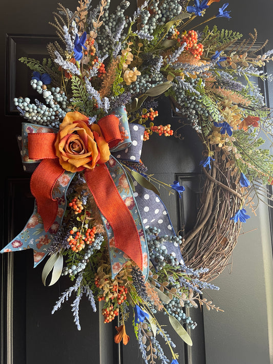 Blue and Orange Fall Wreath