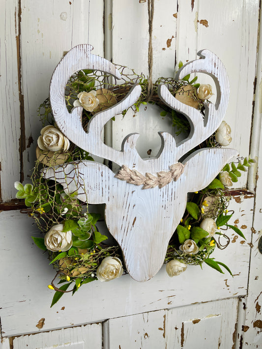 Woodland Deer Wreath with Flowers