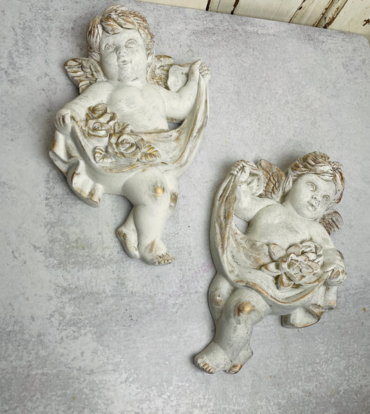 Vintage chalkware cherubs