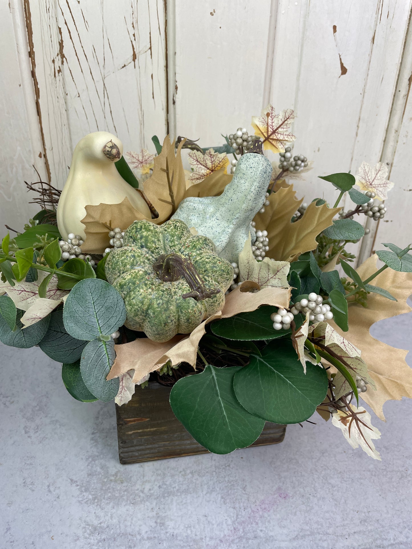 Neutral pumpkin centerpiece