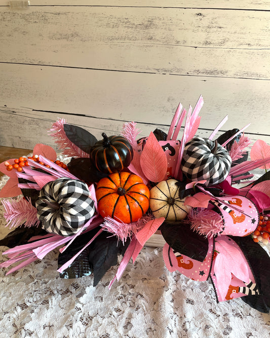 Whimsical Pink & Black Halloween Centerpiece