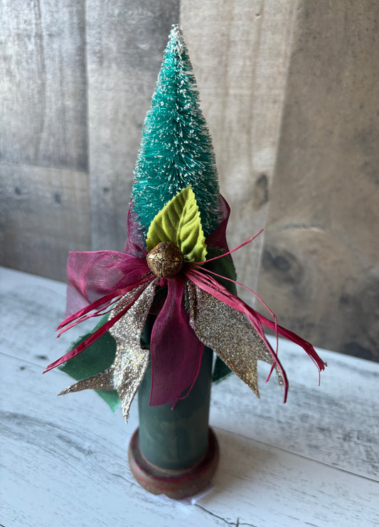 Vintage Spool Christmas Tree with Velvet Ribbon | Upcycled Holiday Decor Accent
