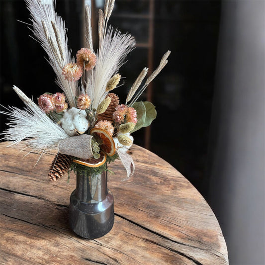 Natural Dried Floral Arrangement with Wheat, Cotton & Citrus • Neutral Cottage Table decor