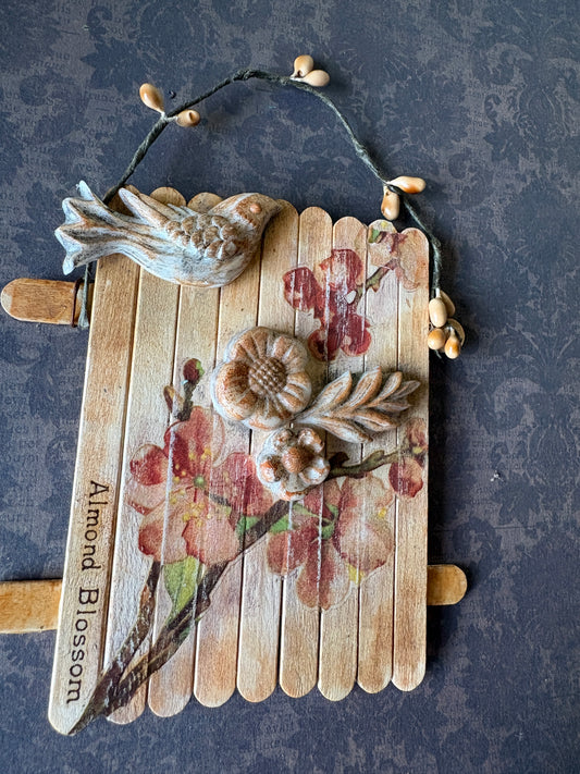 Blossom Bird Art — Vintage Garden Mixed-Media Wall Decor