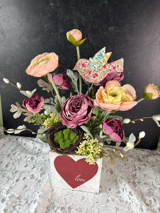 Romantic Garden-Inspired Floral Arrangement in Keepsake Box