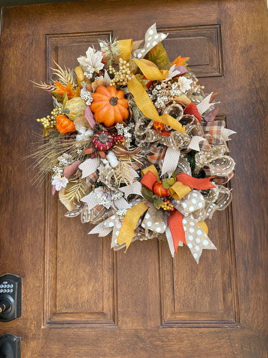 Autumn Door Wreath with Pumpkins and Gourds