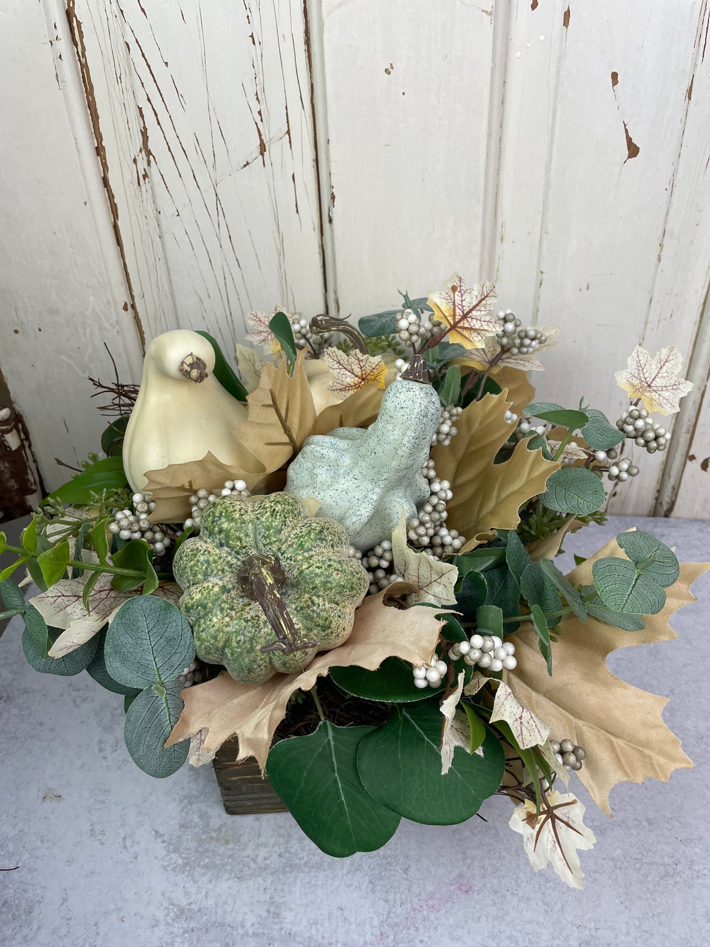 Neutral pumpkin centerpiece