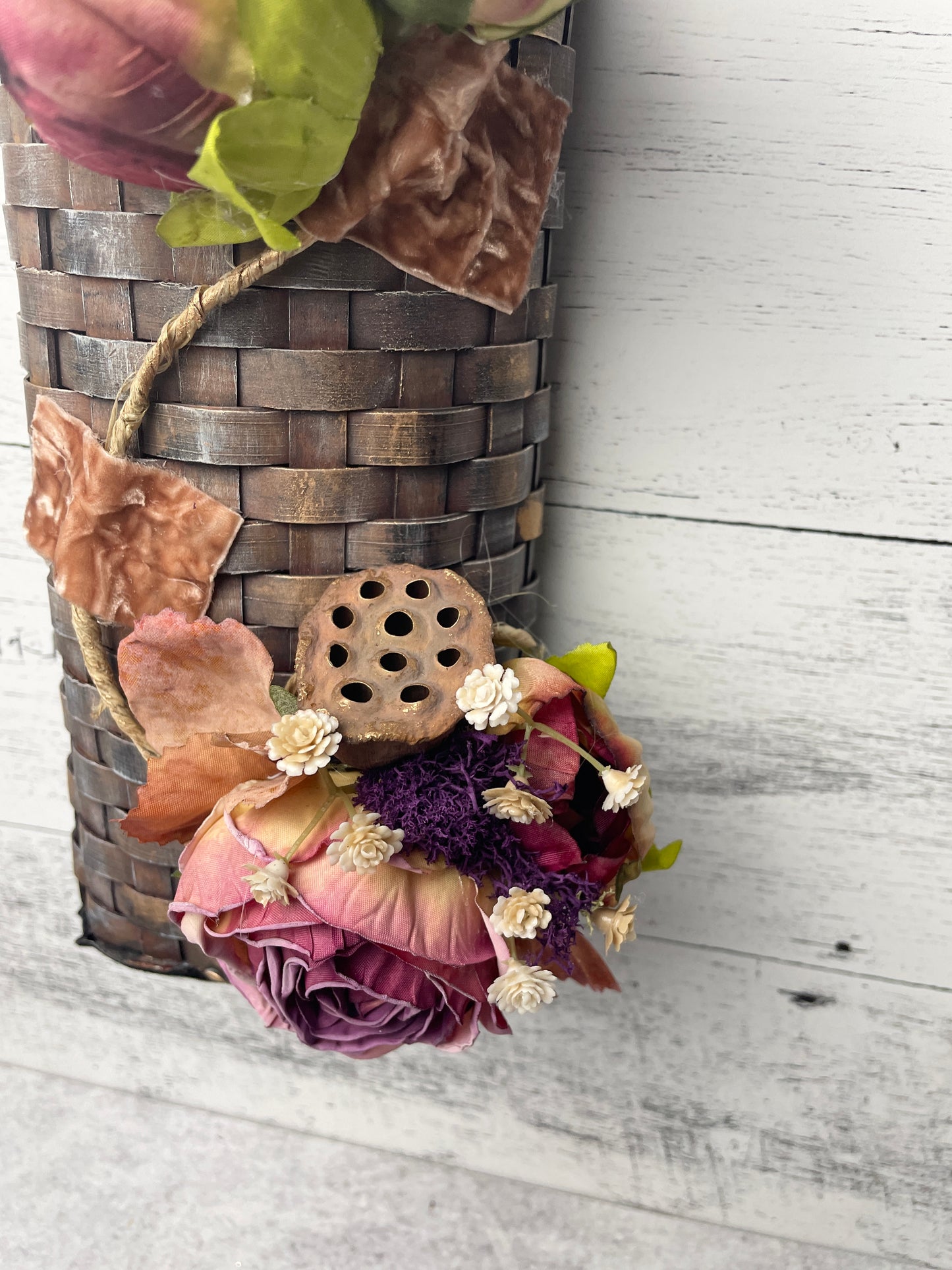 Rustic Wicker floral  Wall Hanging with  Pink Roses