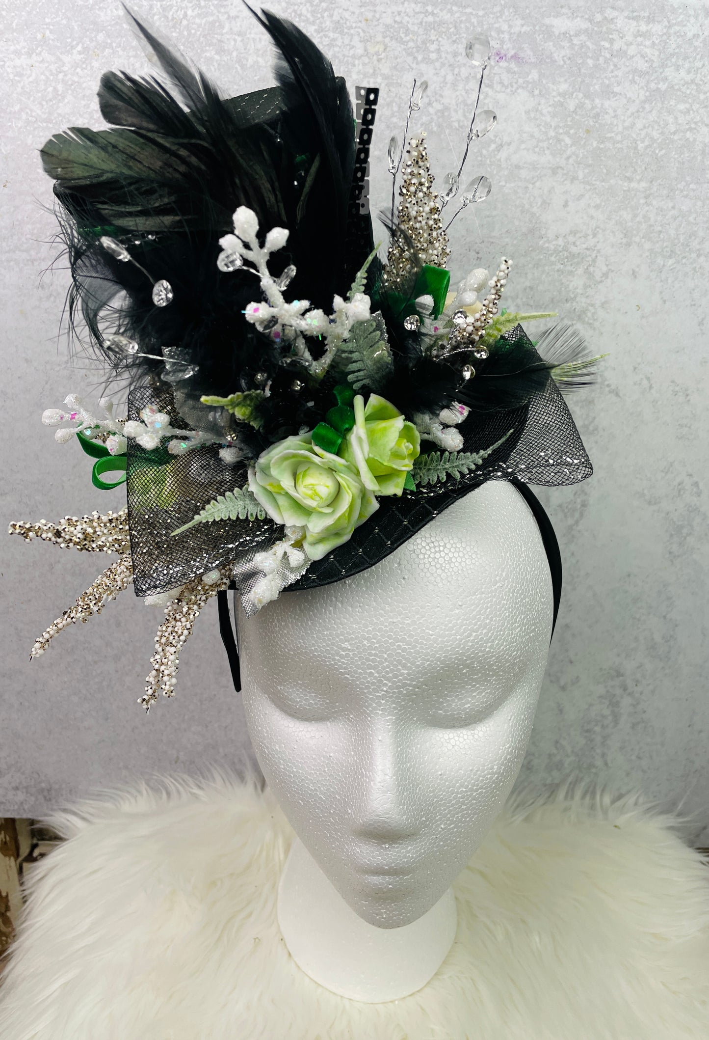 Floral Fascinator with Green Elegance