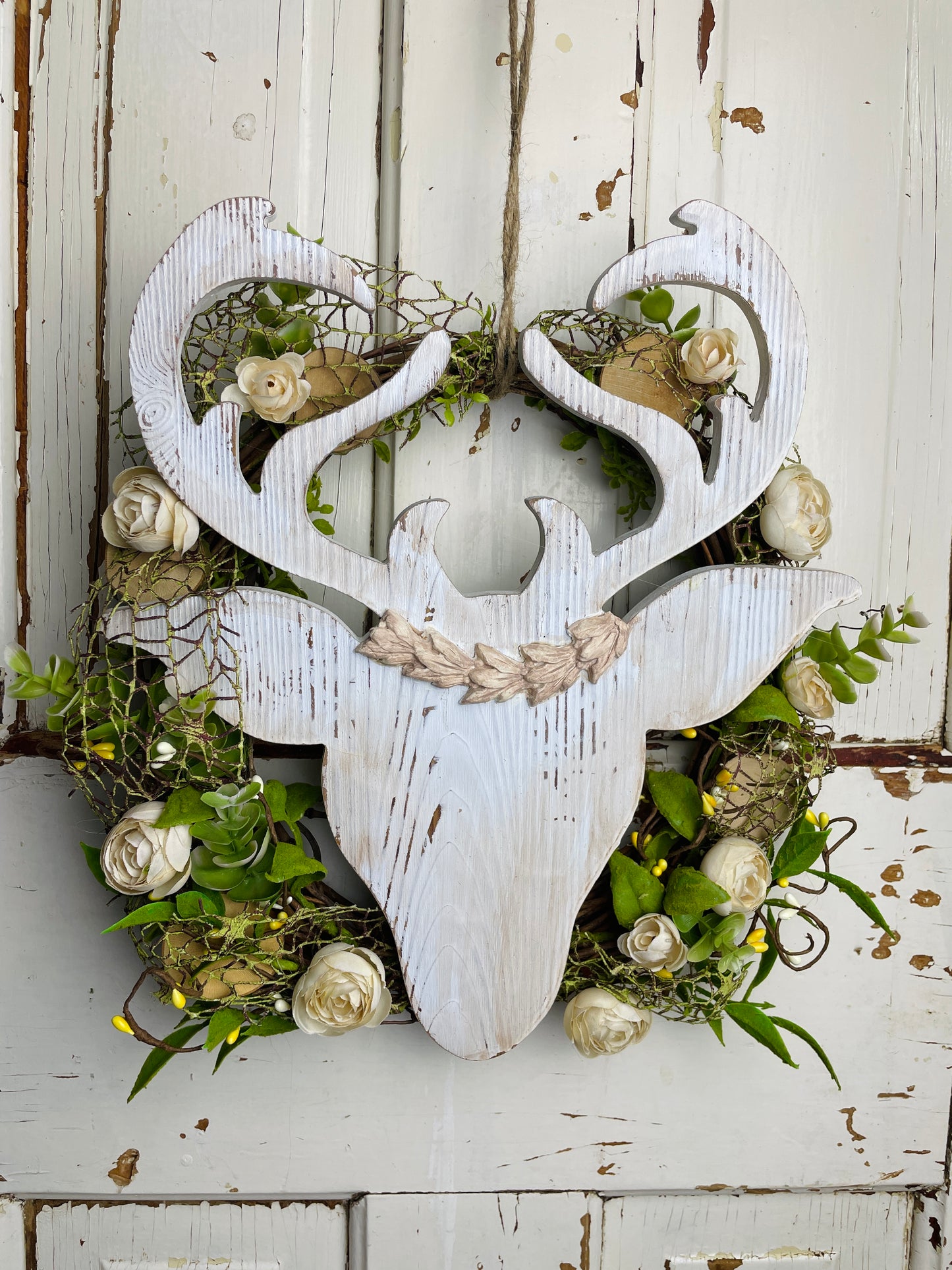 Woodland Deer Wreath with Flowers