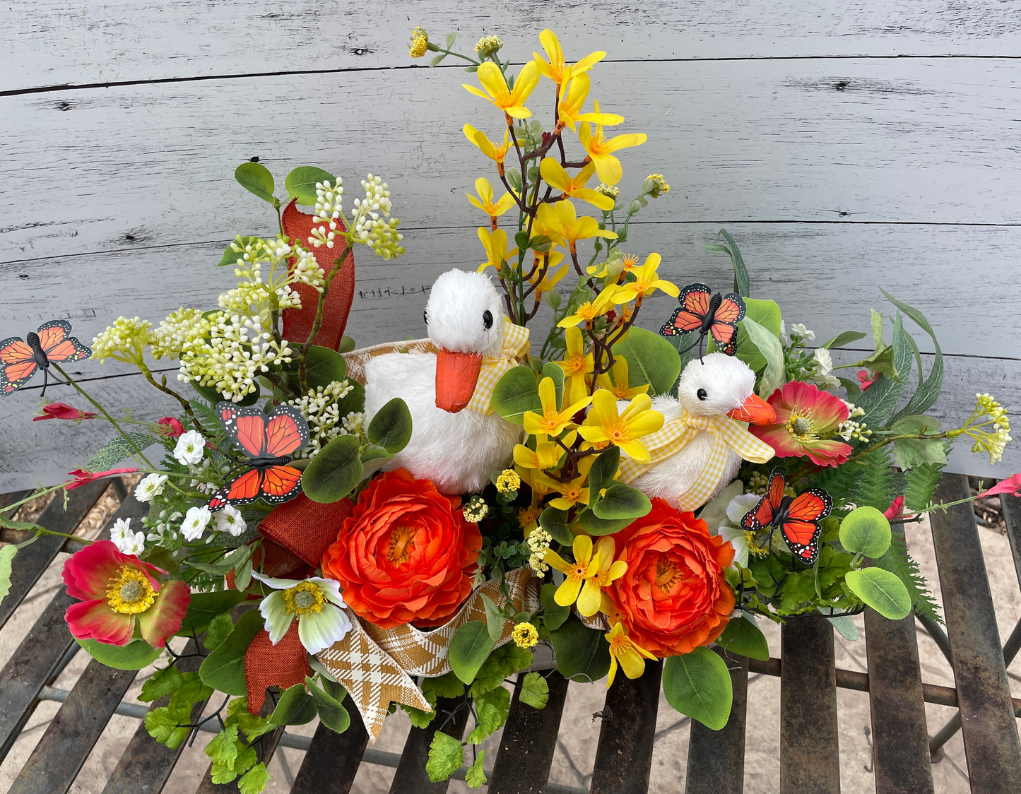 Ducks and floral centerpiece