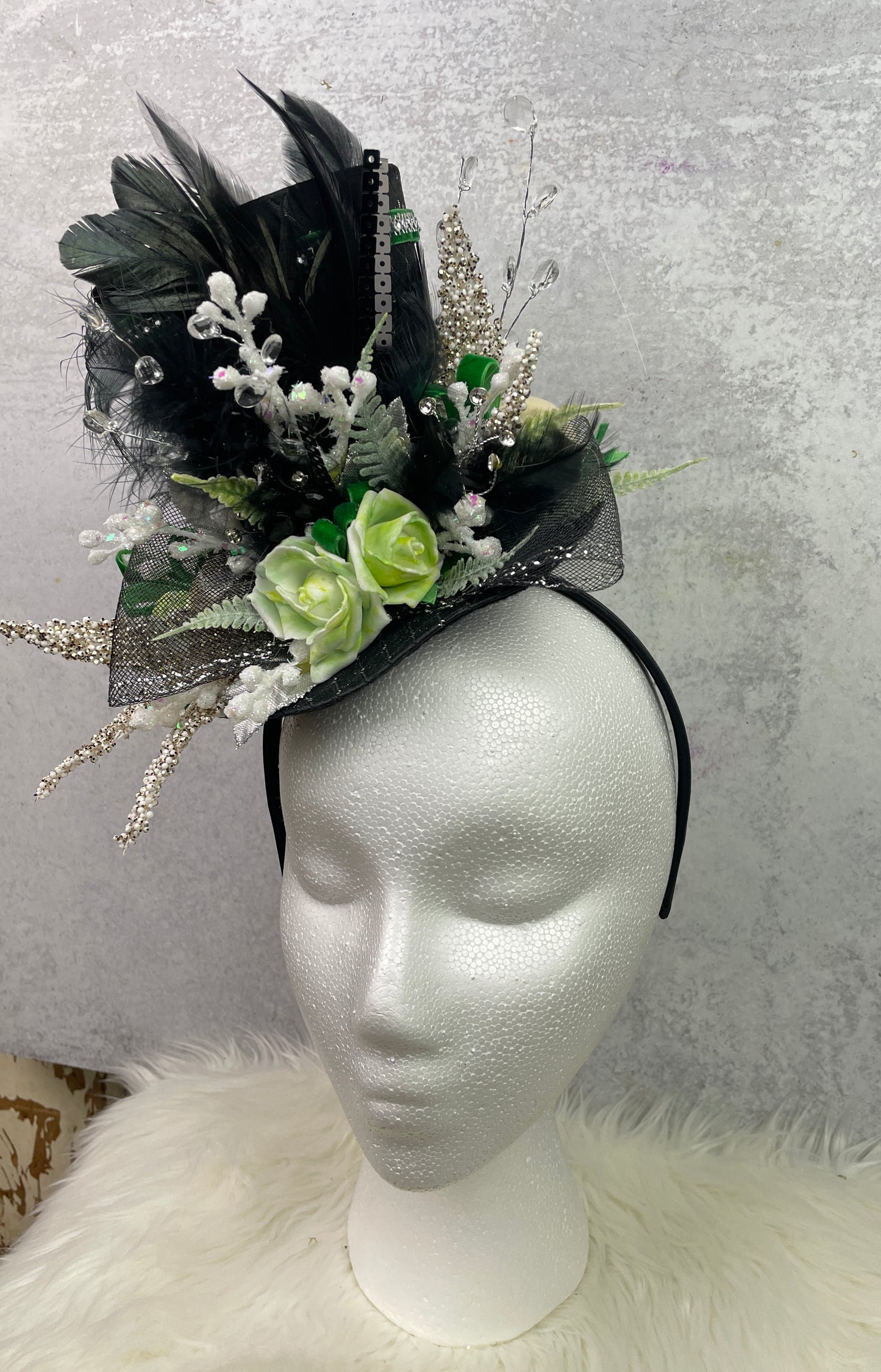 Floral Fascinator with Green Elegance