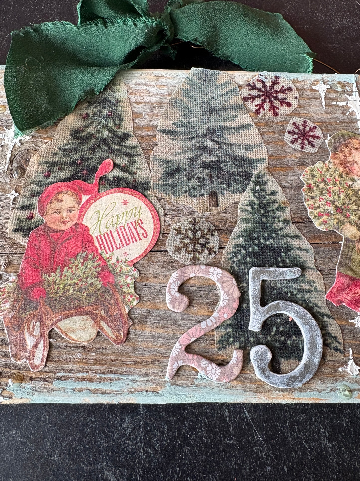 Victorian Winter Children Mixed Media Sign | Upcycled Picket Fence Christmas Decor