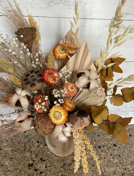 Dried flower arrangement in fall colors