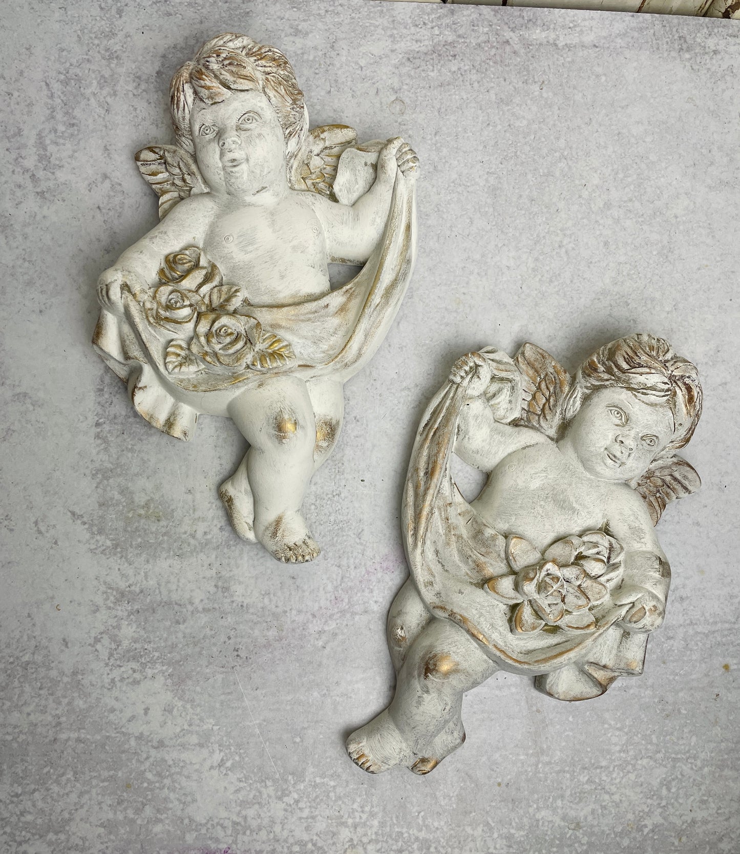 Vintage chalkware cherubs