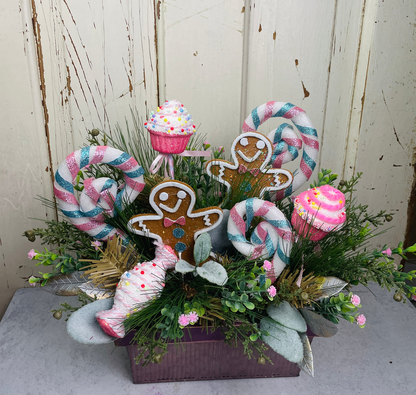 Gingerbread land cupcakes floral arrangement