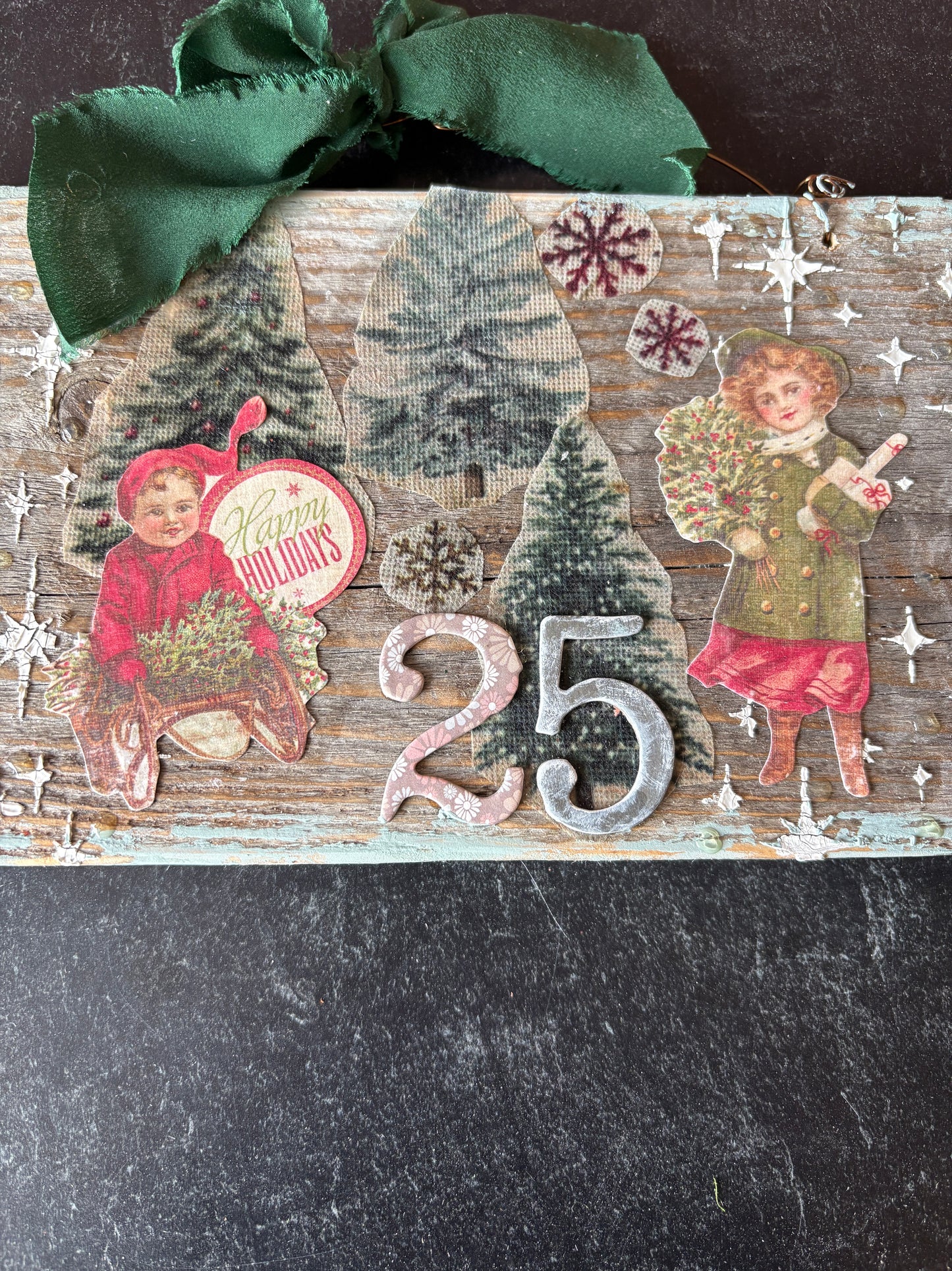 Victorian Winter Children Mixed Media Sign | Upcycled Picket Fence Christmas Decor