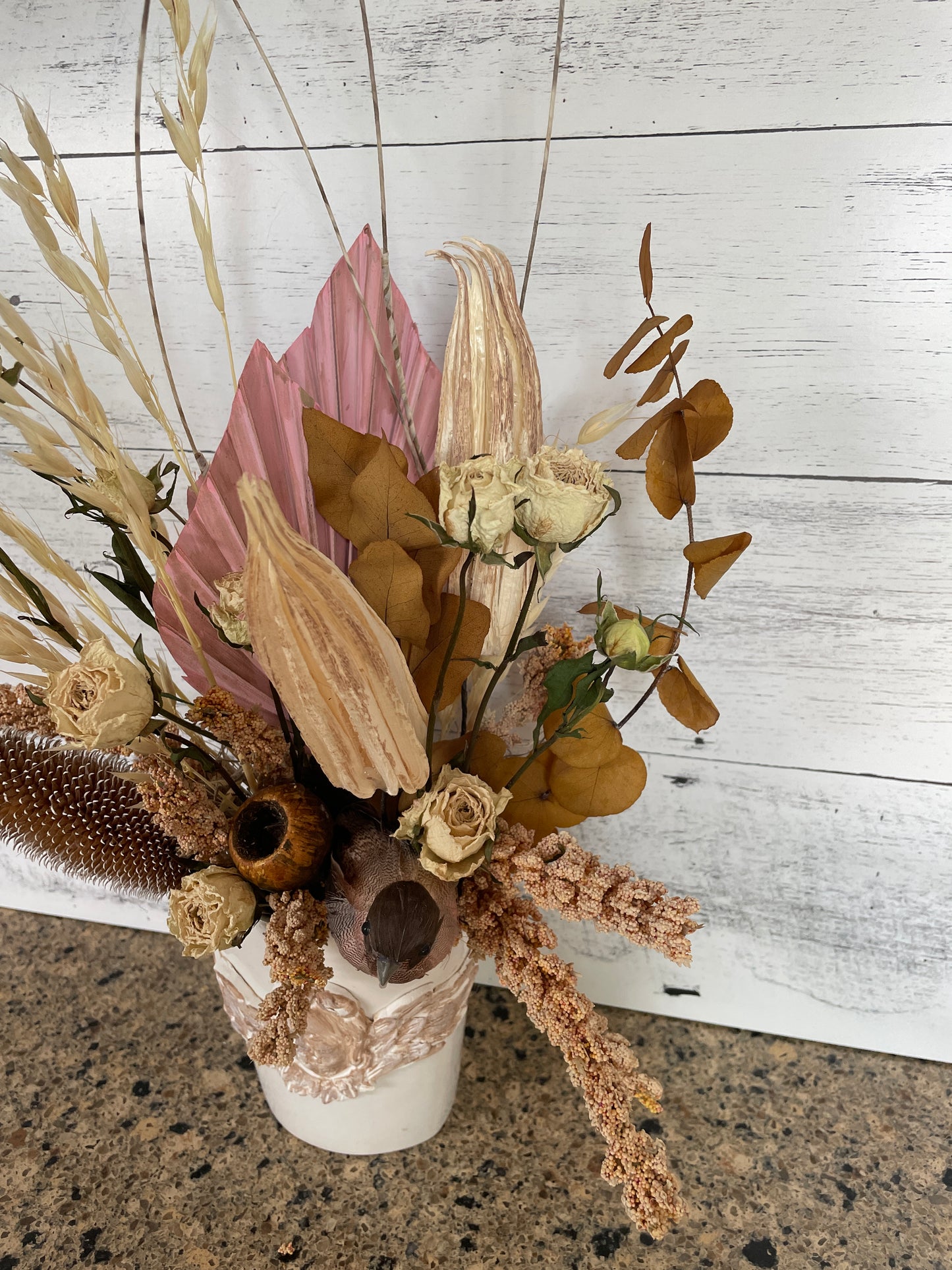 Dried floral table arrangement