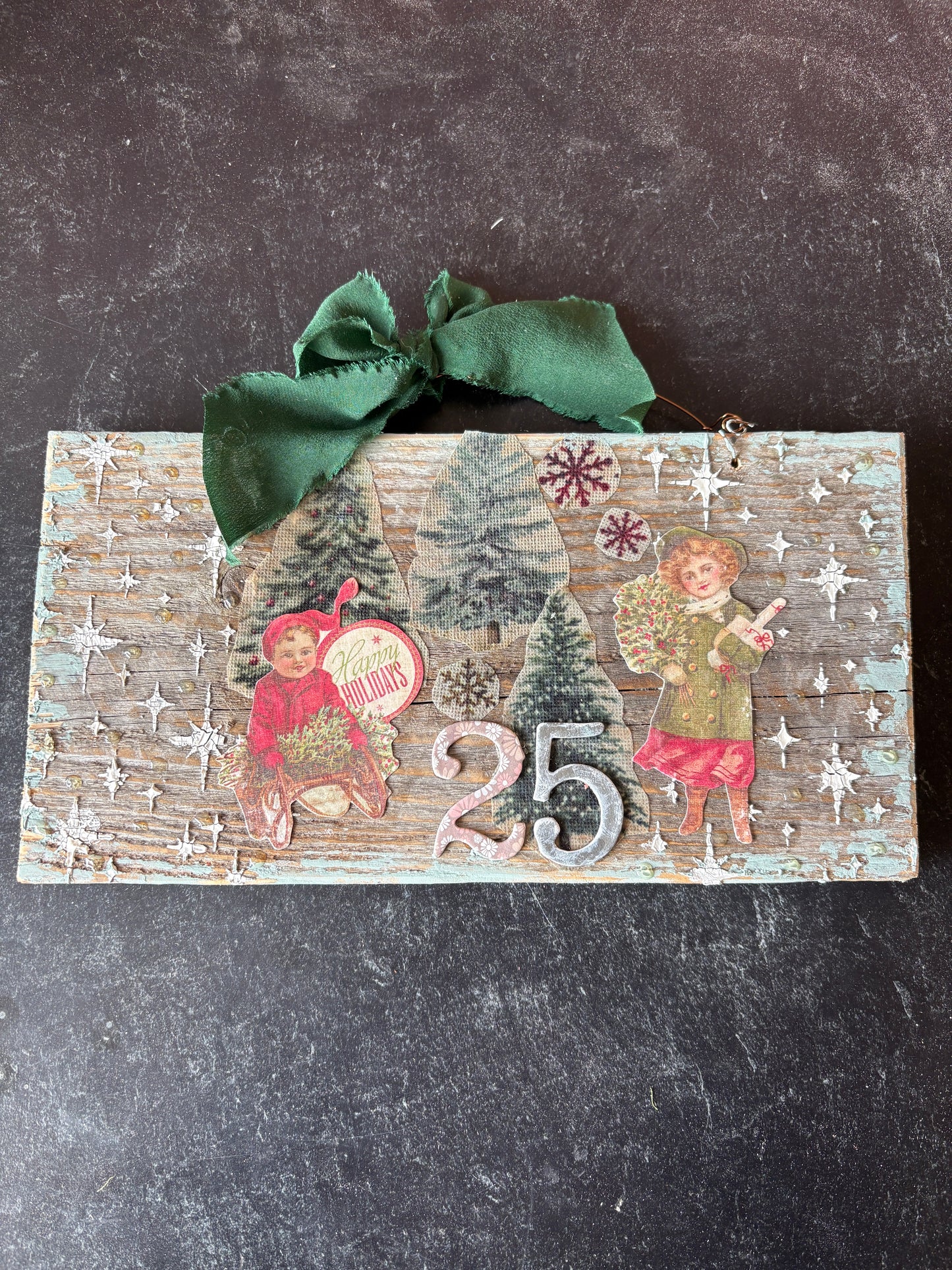 Victorian Winter Children Mixed Media Sign | Upcycled Picket Fence Christmas Decor