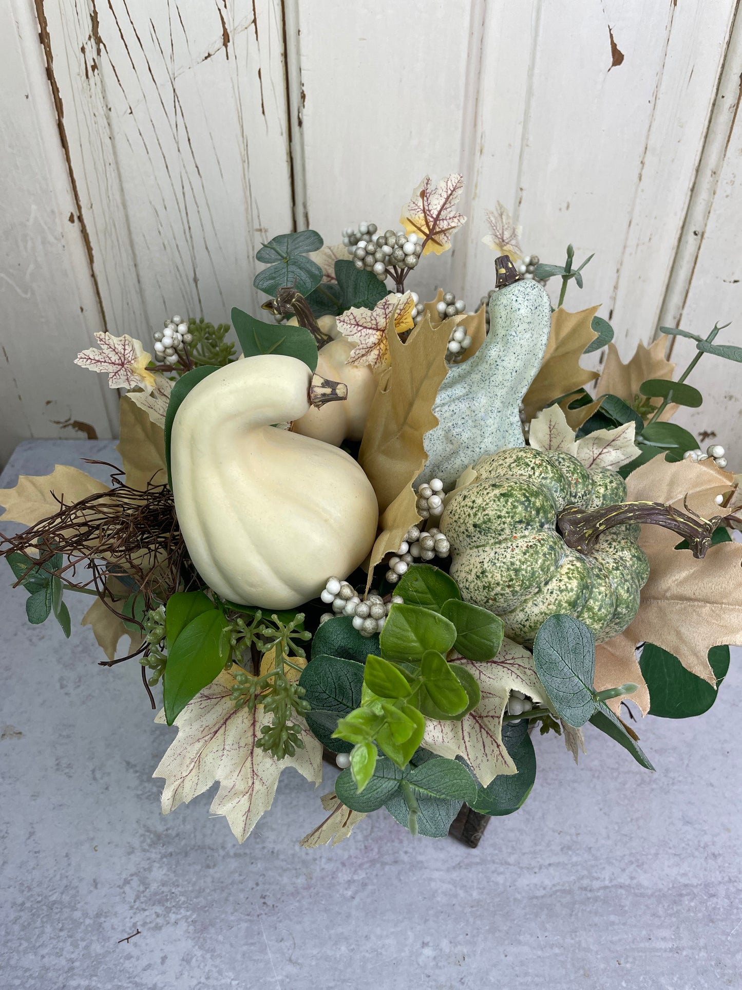 Neutral pumpkin centerpiece