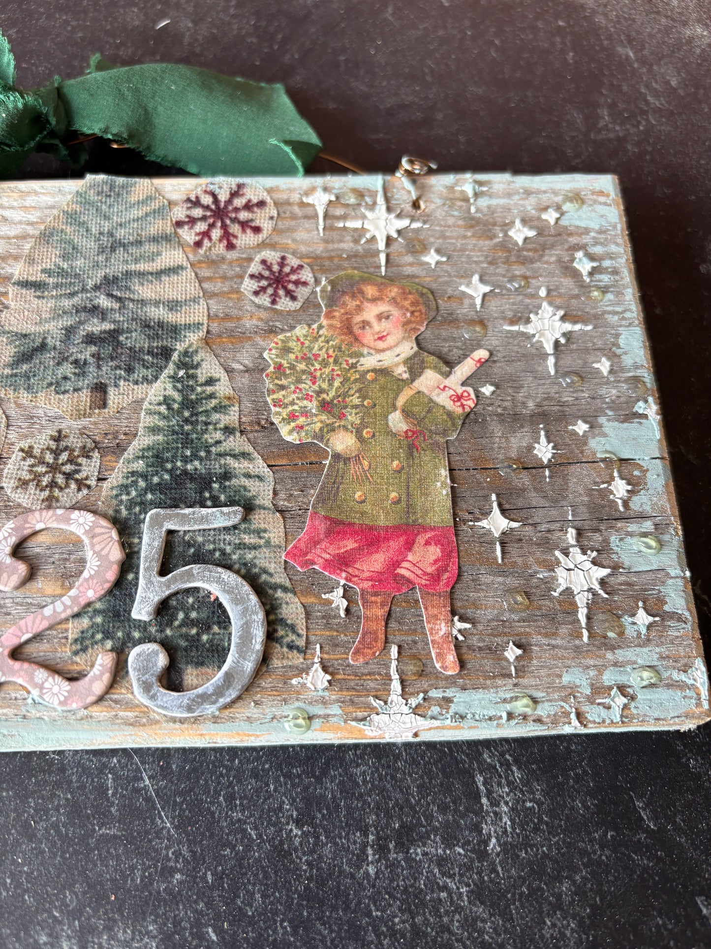 Victorian Winter Children Mixed Media Sign | Upcycled Picket Fence Christmas Decor