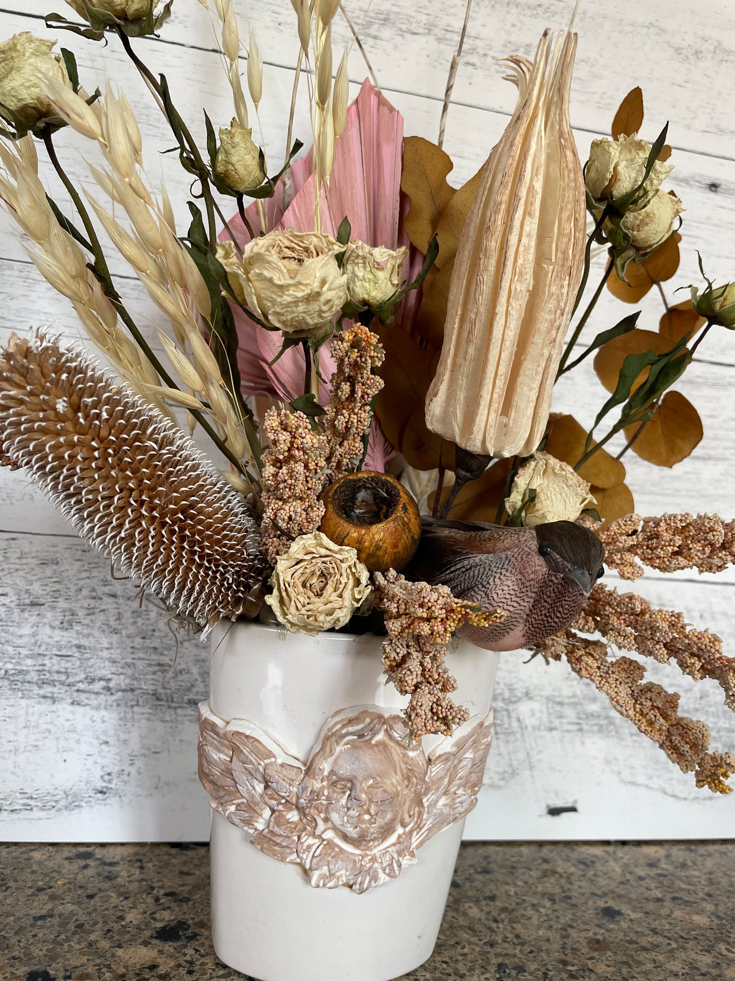 Dried floral table arrangement