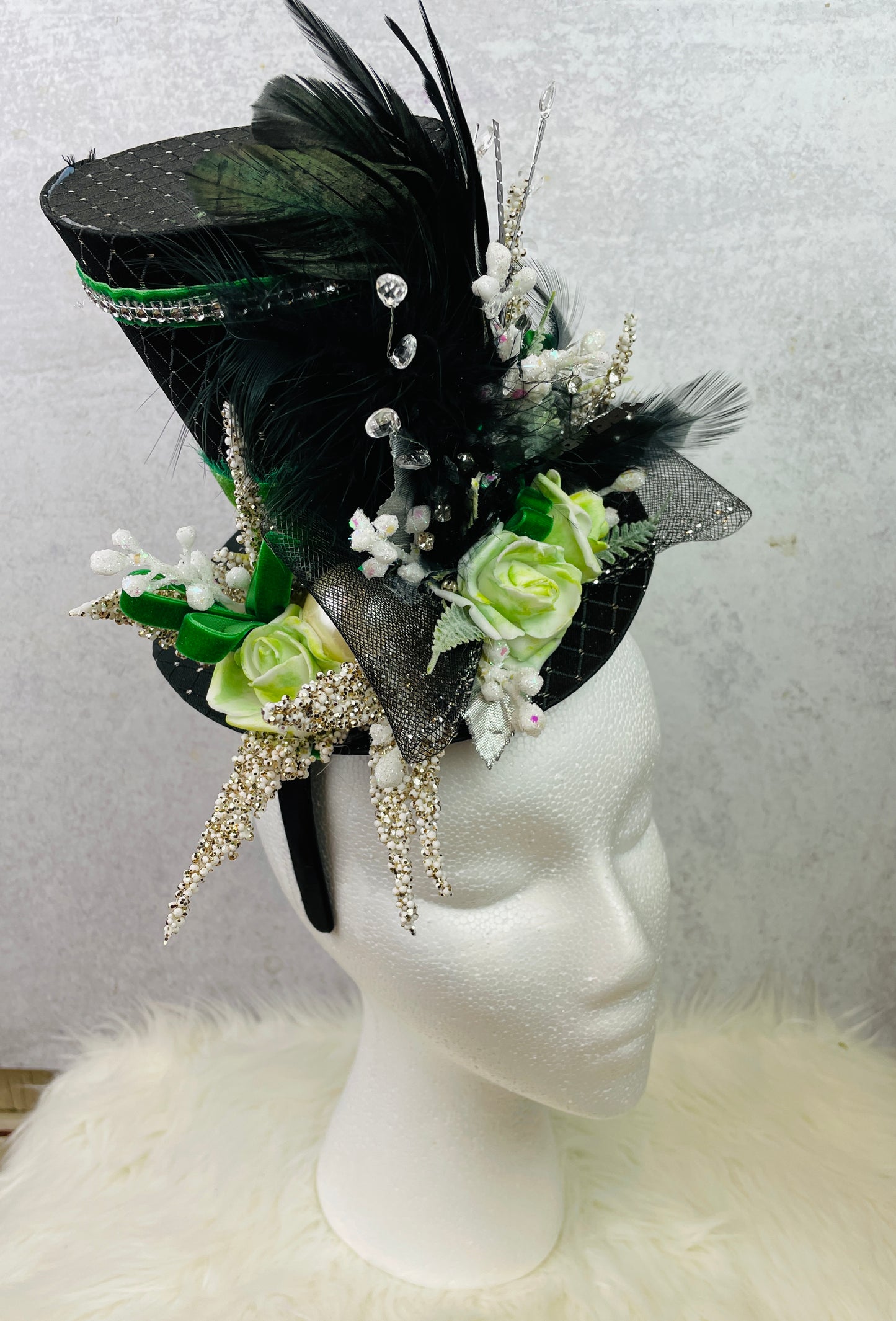 Floral Fascinator with Green Elegance