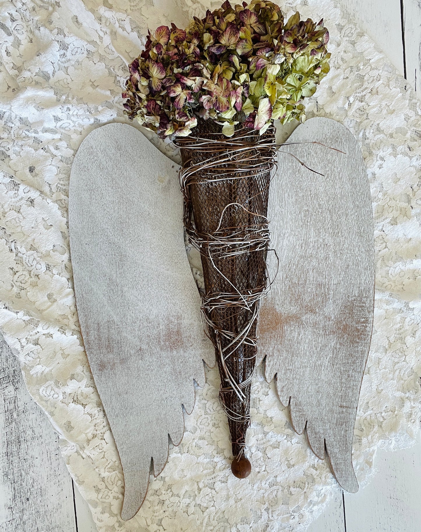 Angel wings hanging floral cone