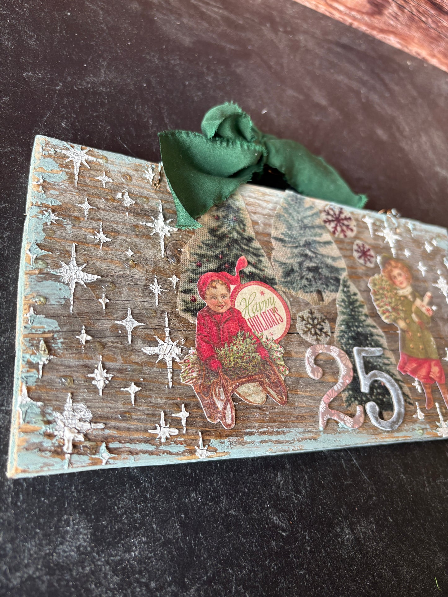 Victorian Winter Children Mixed Media Sign | Upcycled Picket Fence Christmas Decor