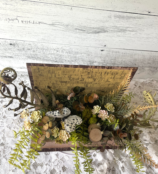 Dark Academia Succulent & Fern Arrangement – Terrarium-Inspired Box Decor