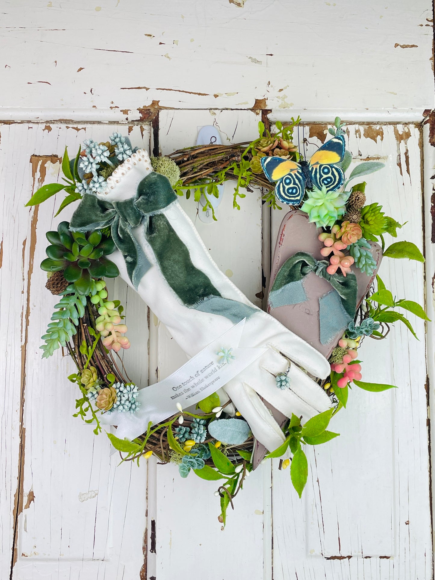 Vintage gloves garden wreath