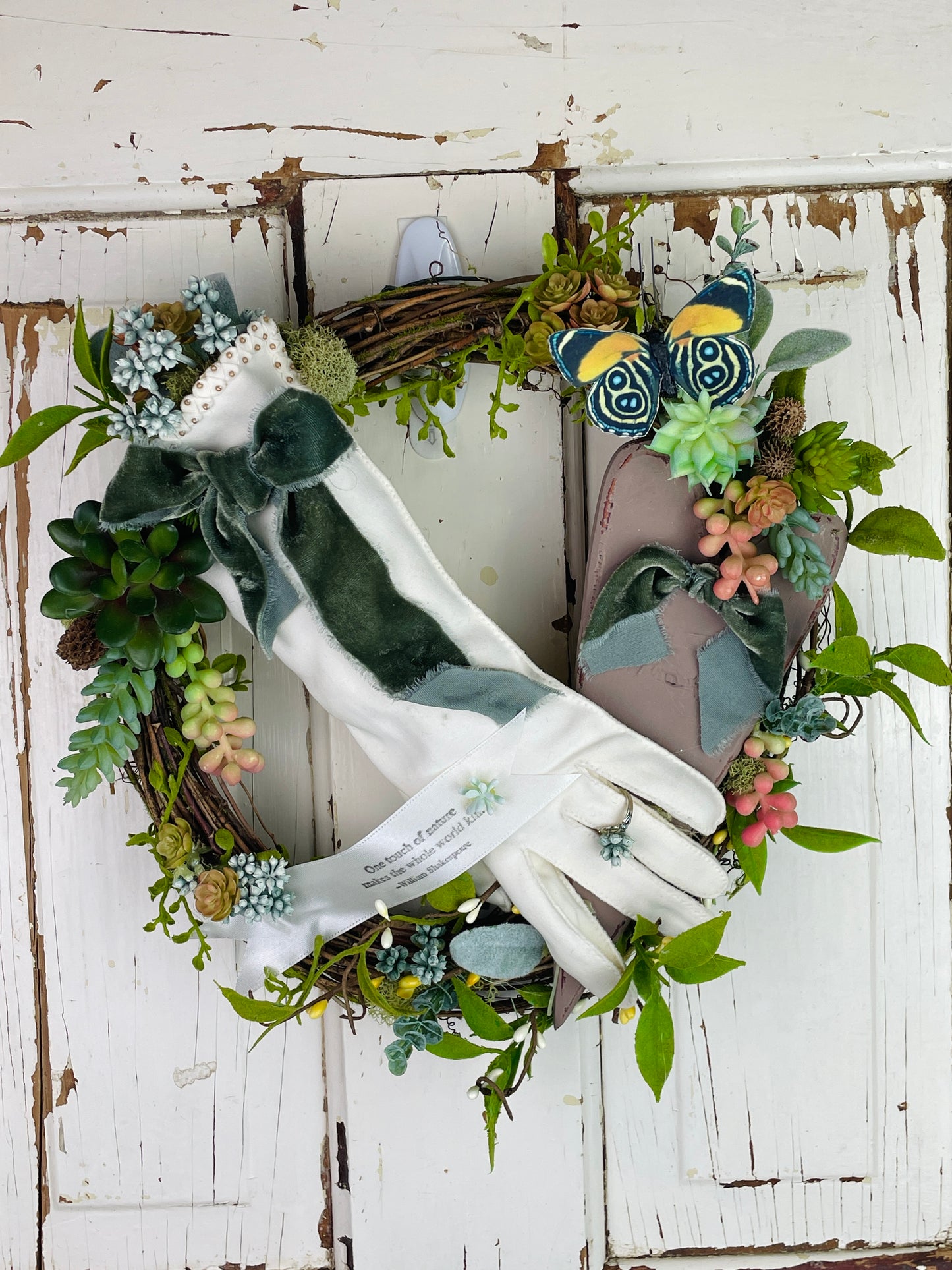 Vintage gloves garden wreath