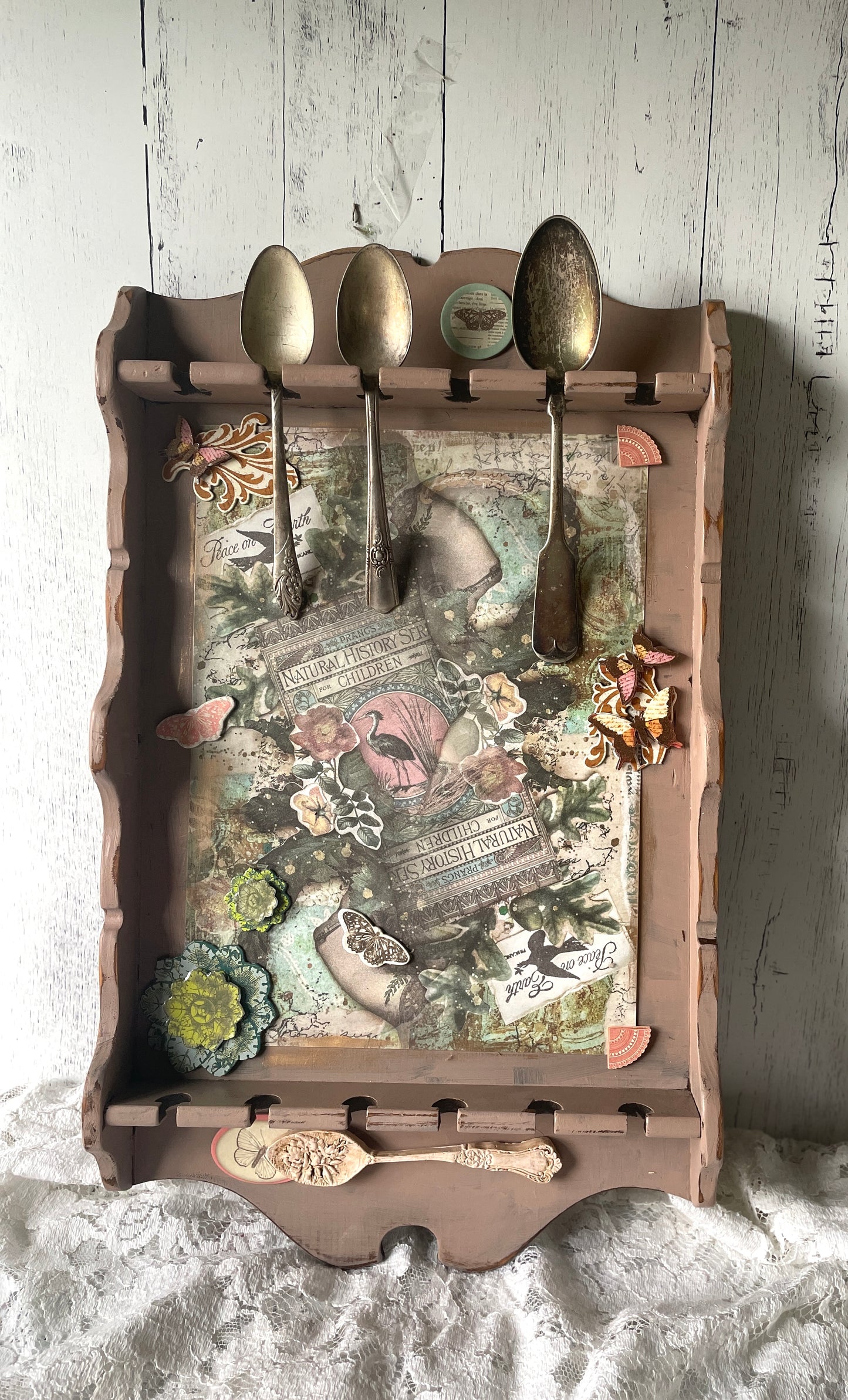 Vintage Spoon Art Assemblage with Floral Theme