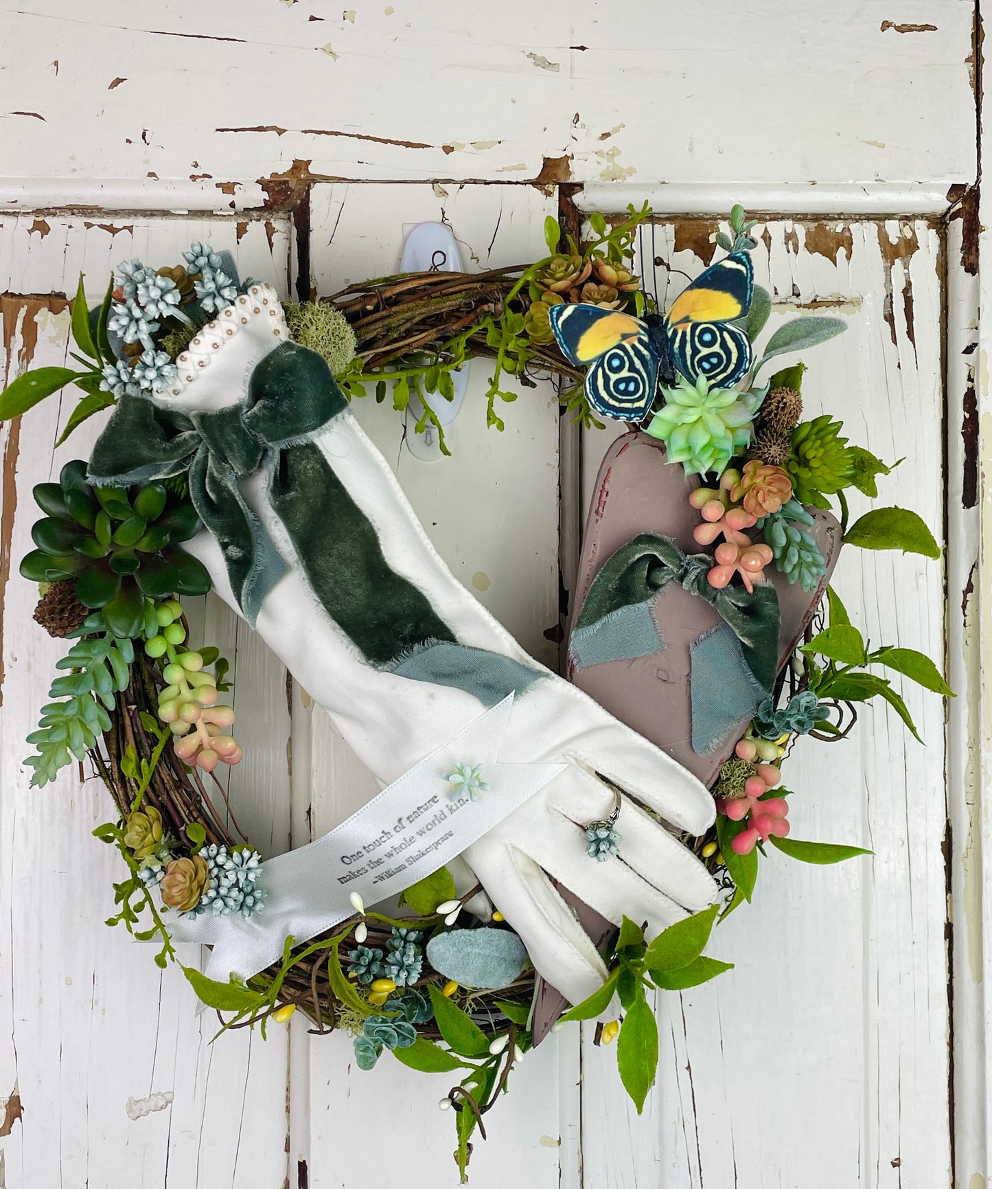 Vintage gloves garden wreath