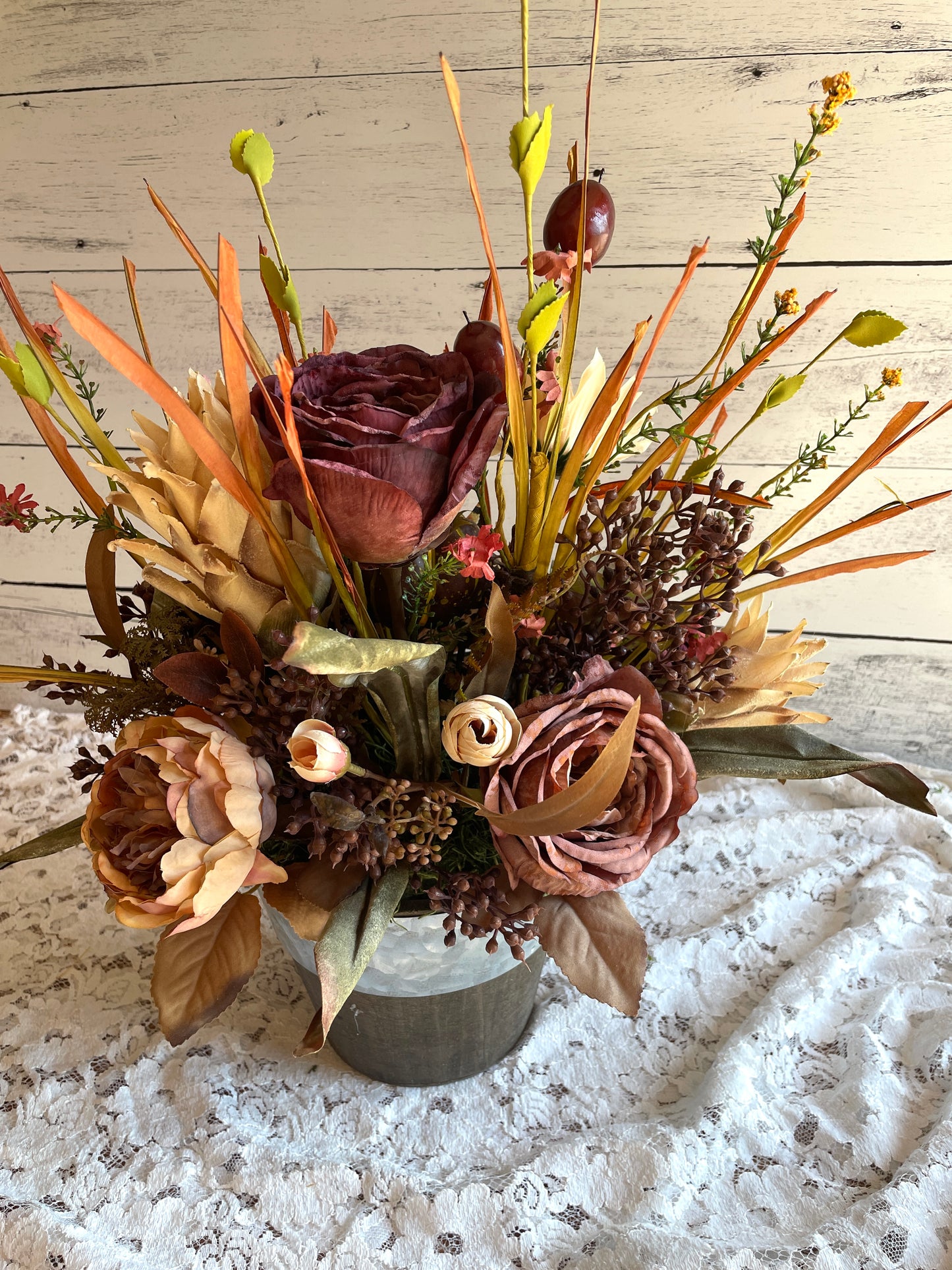 Autumn Harvest Floral Arrangement – Sunflower & Burgundy Rose Centerpiece