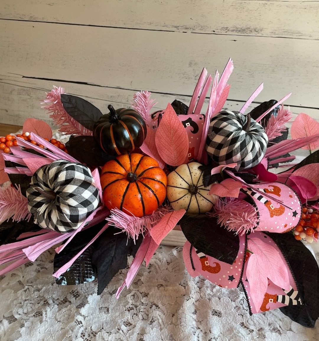 Whimsical Pink & Black Halloween Centerpiece