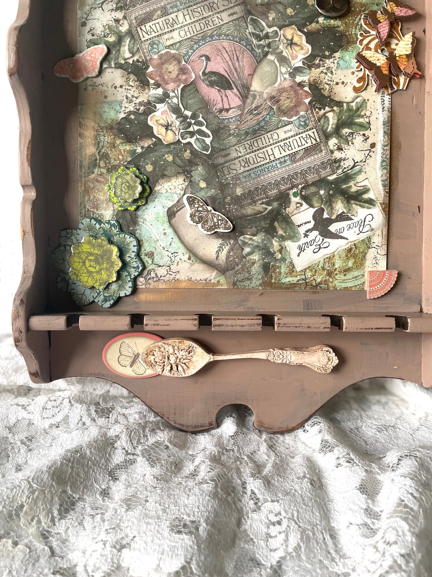 Vintage Spoon Art Assemblage with Floral Theme