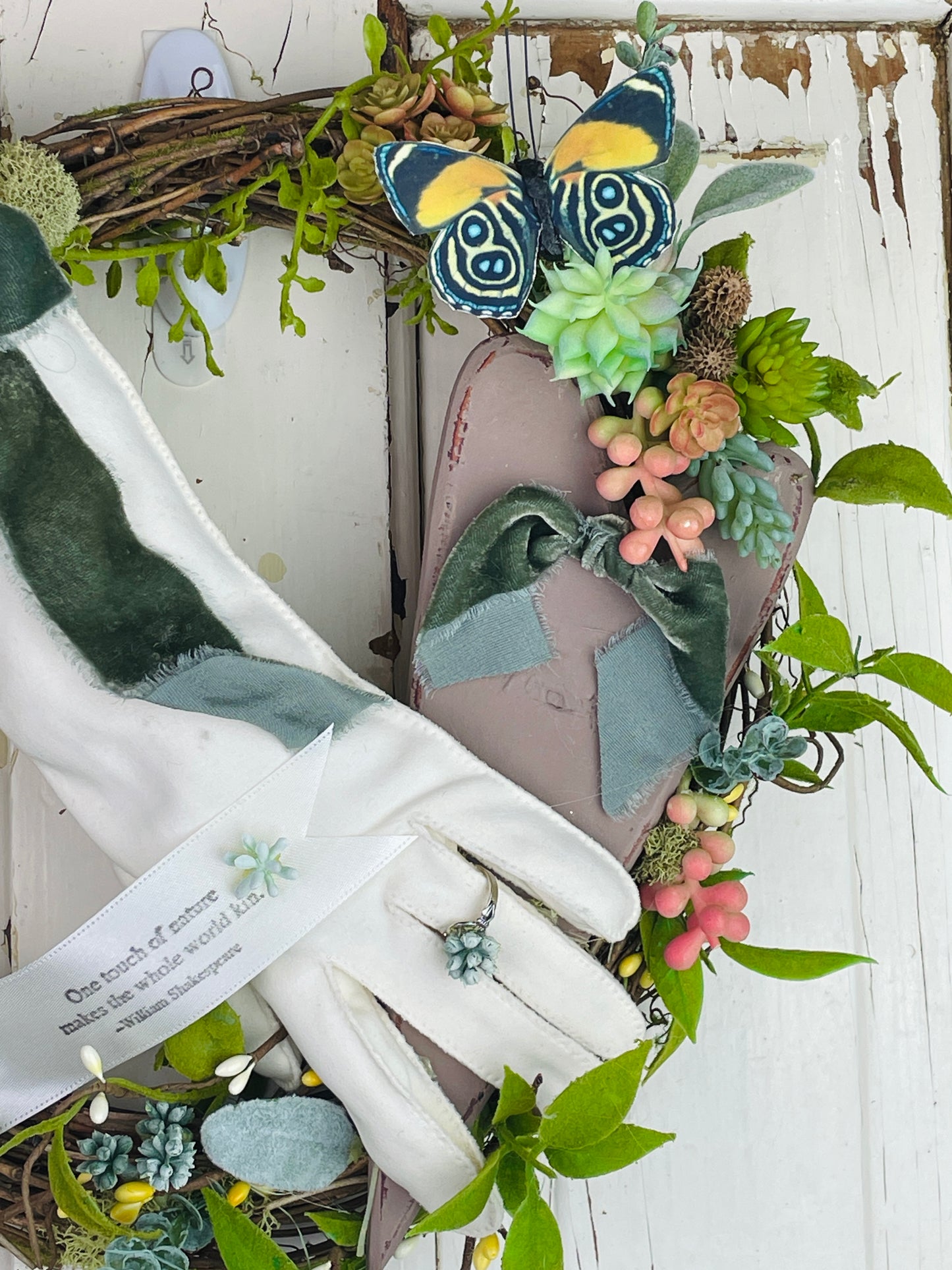 Vintage gloves garden wreath