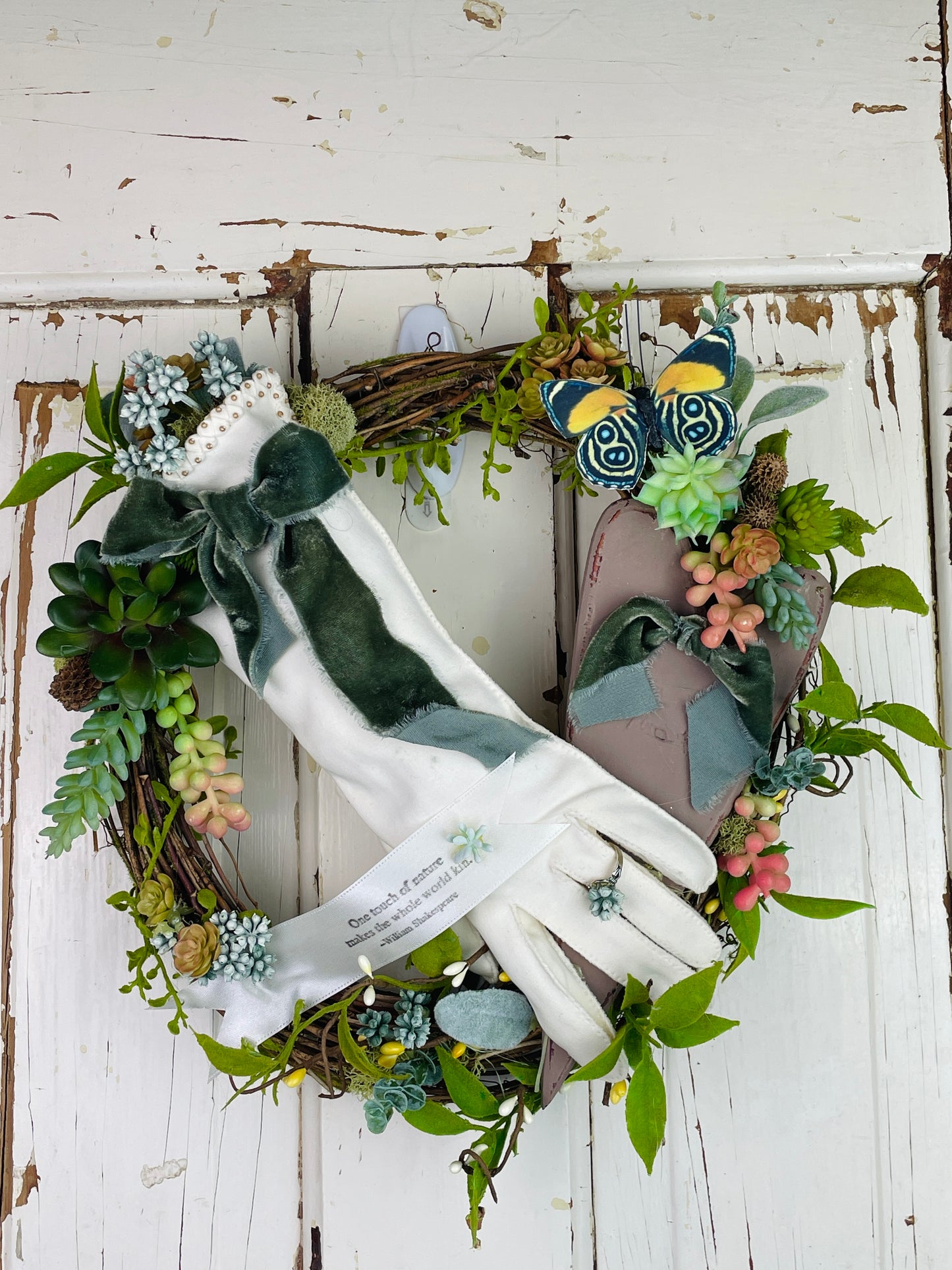 Vintage gloves garden wreath