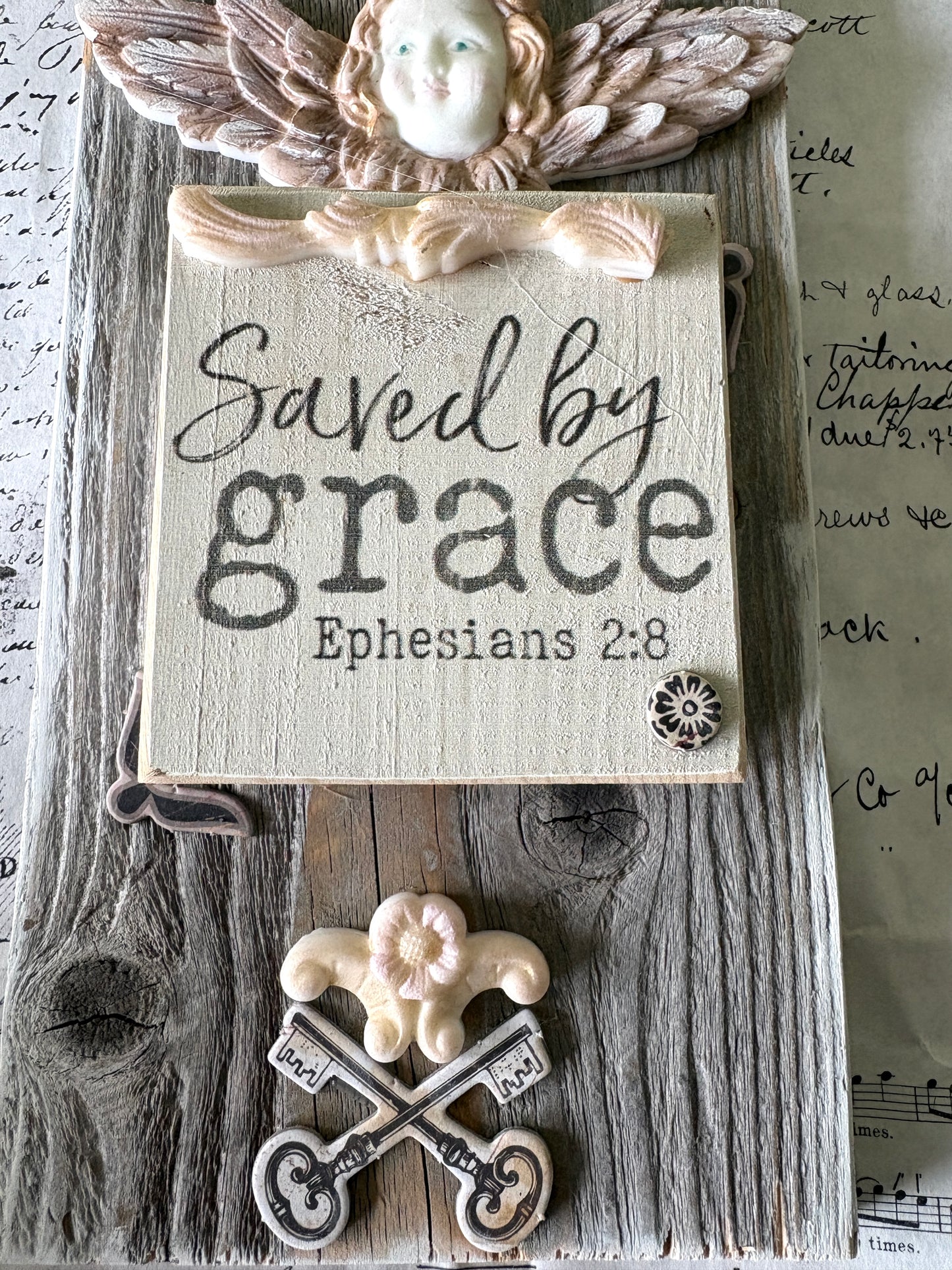 Saved by Grace – Mixed Media Faith-Inspired Wall Art on Rustic Wood