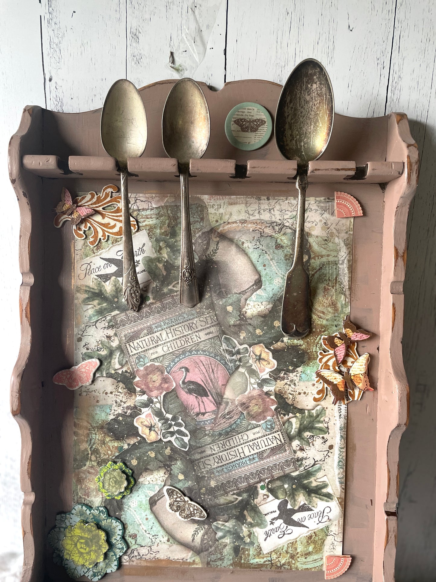 Vintage Spoon Art Assemblage with Floral Theme