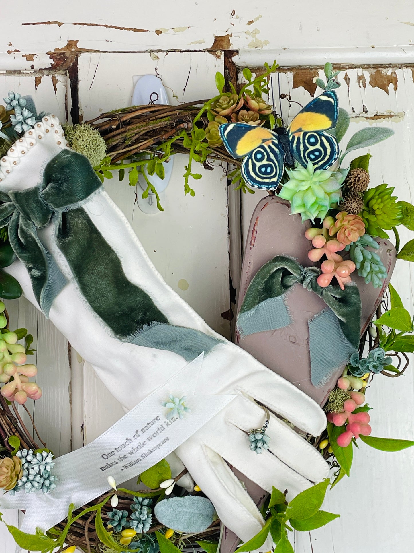 Vintage gloves garden wreath