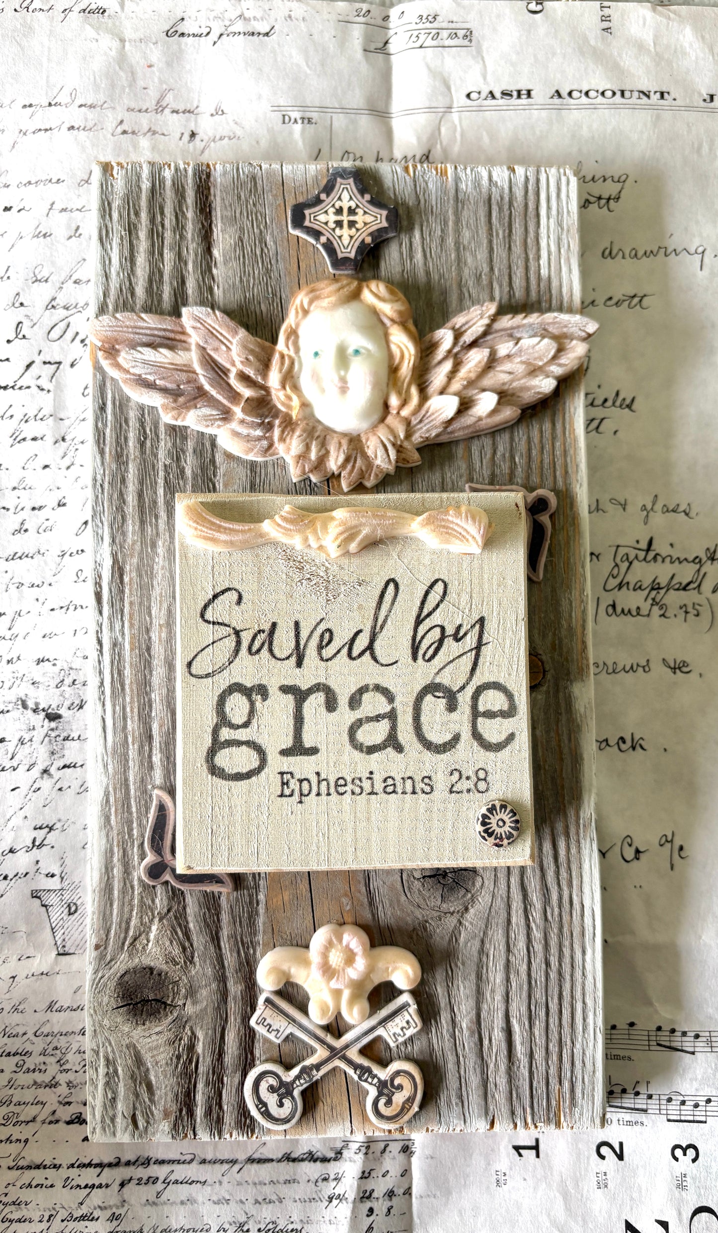 Saved by Grace – Mixed Media Faith-Inspired Wall Art on Rustic Wood