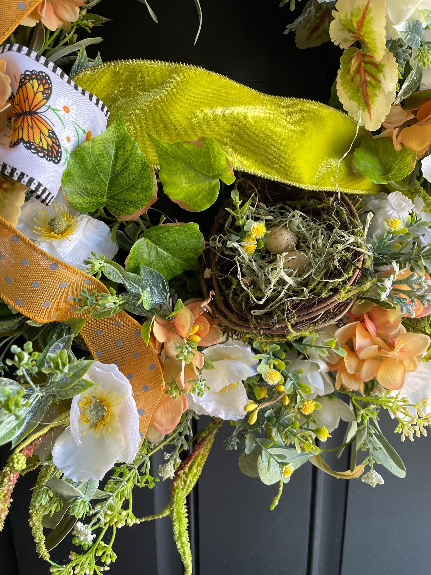 Fall Butterfly Cottage Wreath – Lush Textured Florals with Monarch Ribbon